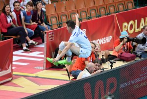 France's Jenia Grebennikov attempt to save a ball